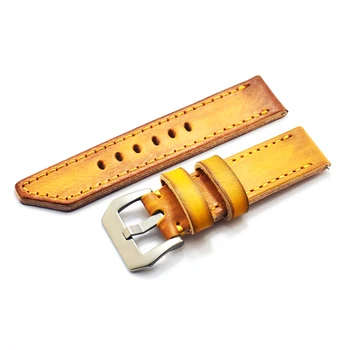 

ONTHELEVEL Vintage Yellow Handmade Band Men Watchbands for Panerai 22mm 24mm 26mm Leather Watch Straps Male Replacement