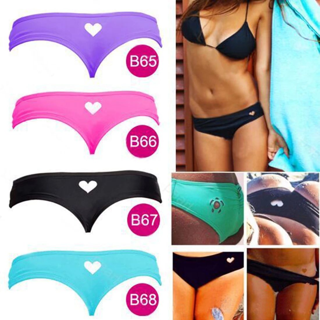 

Lovely Women New heart-shaped version of the triangle hollow Brazilian Sexy Bikini Swimwear Cut Out Bottom Beachwear