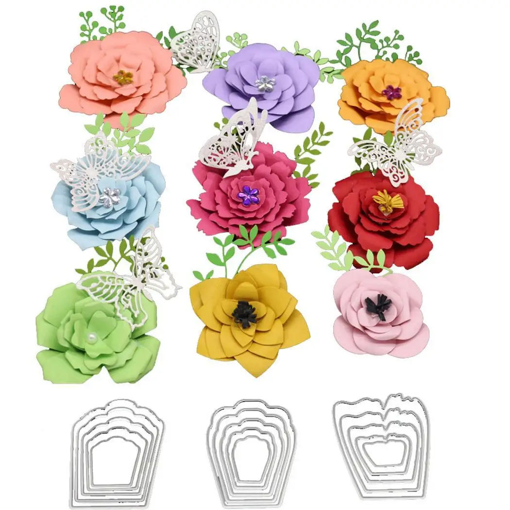 

Flower Metal Cutting Dies DIY Scrapbooking Album Silver Decorative 9pcs/Set Stencil Emboss Paper Cards
