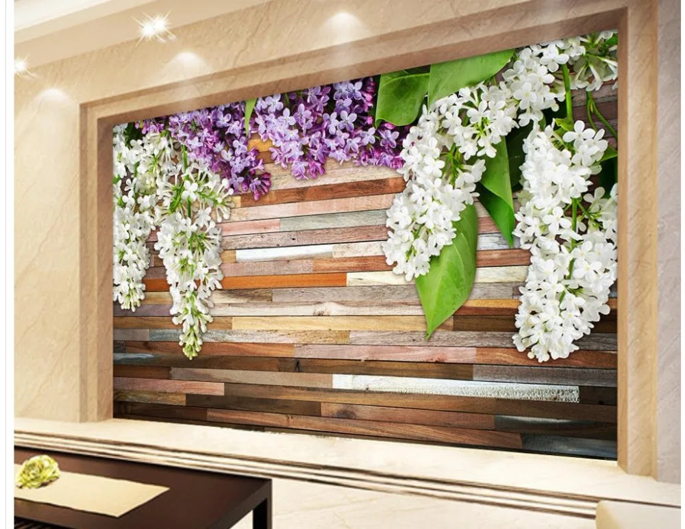 

Art Mural For Living Room Large Painting Home Decor Woodgrain Lilac Woodcarving 3D Wallpaper Custom Any Size Mural Wallpaper