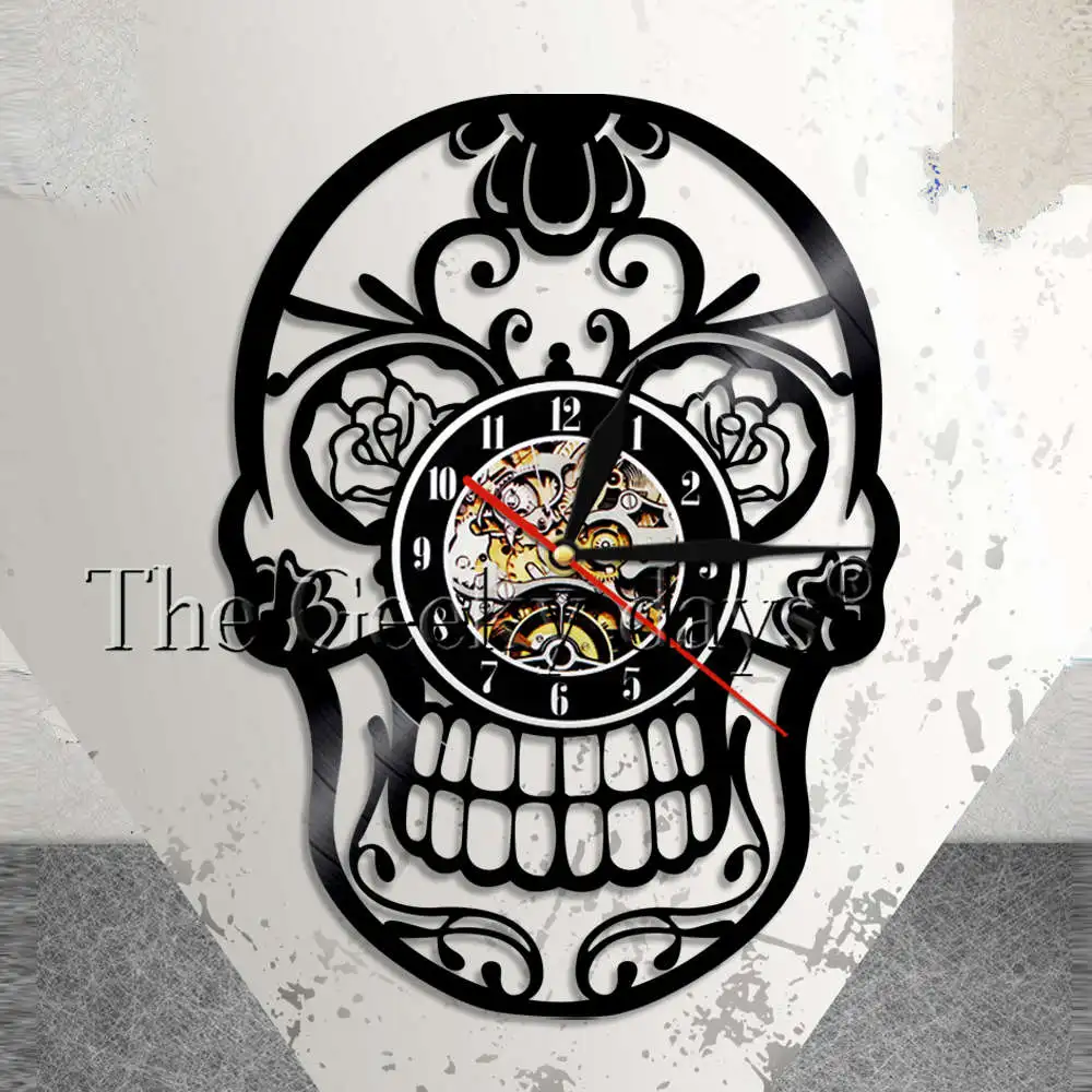 Sugar Skull Vinyl Record Wall Clock Dia De Los Muertos Day of the Dead