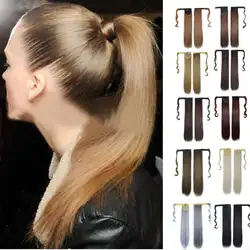 Для женщин парик реального новый клип в человеческих волос прямо конский хвост Обёрточная бумага вокруг хвост Красота инструменты 2018 Aug16