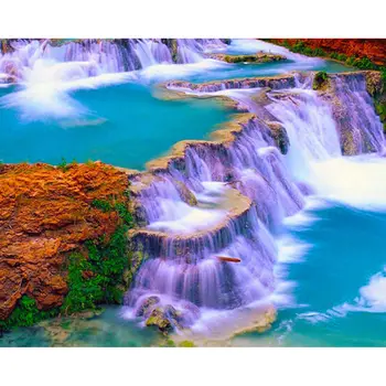

New Diy Diamond Painting Cross Stitch Color Falls Natural Landscapes Square Full Diamond Diamond Embroidery Home Decoration