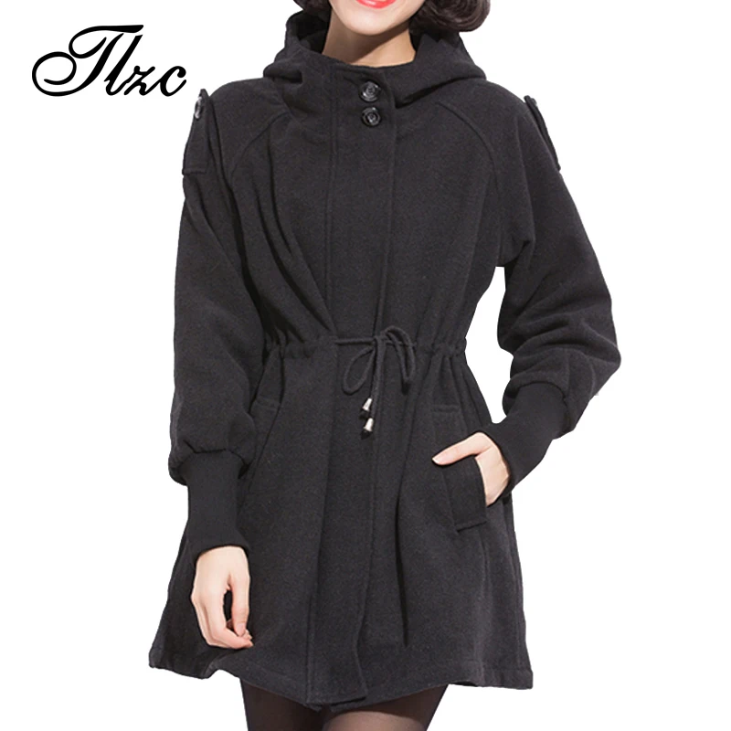 British Fashion Women Winter Wool & Blends Jackets Large Size L-3XL Slim Fitting Hooded Design Lady Black Warm Coats