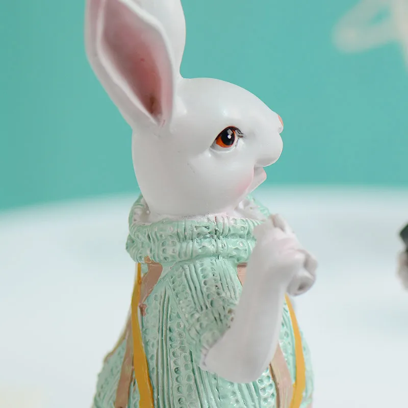Cartoon Resin Rabbit Ornaments Rabbit Figurines Miniature Desk Crafts Home Decoration Accessory Wed