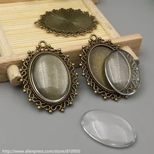 

10sets/lot 18X25mm Antique Bronze Alloy filigree Cameo Oval base Setting Pendant +Clear Glass Cabochons DIY Jewelry Accessories