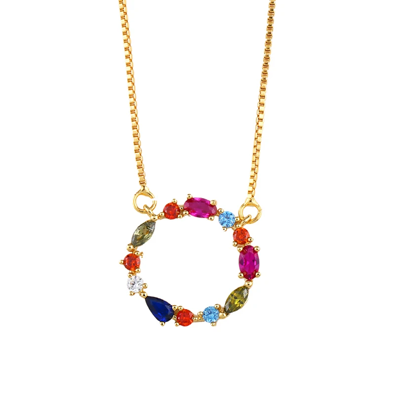 Lucky кулон от сглаза ожерелье для женщин длинные позолоченные цепочки AAA багет кубического циркония ожерелье турецкие ювелирные изделия nke-p61 - Окраска металла: nke-p29 circle