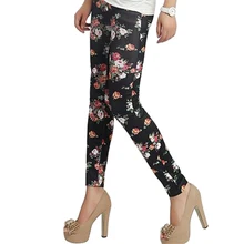 2016 Top Quality Women’s Fashion Design Thin Mid-Waist Chic Fresh Rose Flower Elasticity Print Leggings Pants 5ATQ 7FV5 7NOU