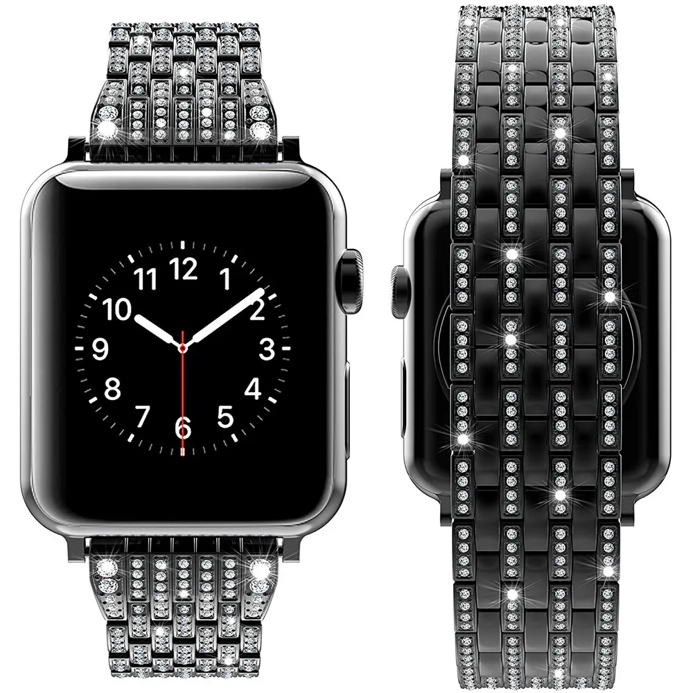 Кристалл Rhinestone ремешок с бриллиантами для iWatch 4 3 2 Apple Watch полосы 42 мм 38 40 44 нержавеющая сталь браслет ремешок