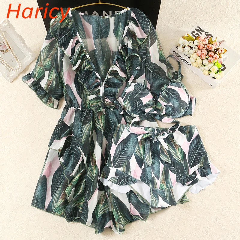 

Plus Size 2019 Sexy Green Leaf Bikini Swimwear Women Swimsuit Push Up Swimwear Dress Brazilian Beach Bath Suit bandage Bikini