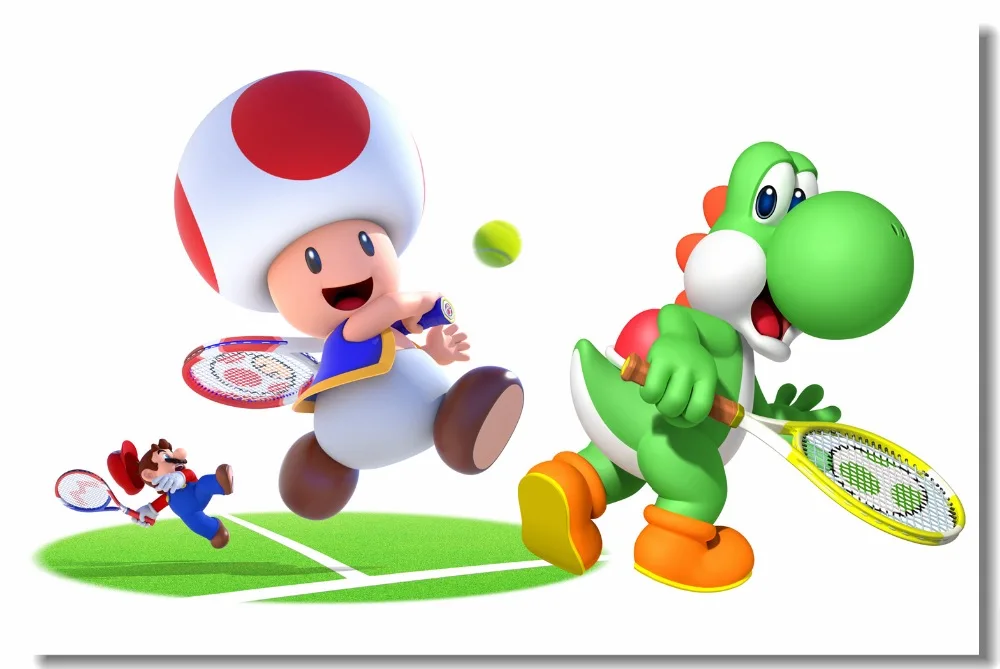 Пользовательские холст настенные картины плакат &quotСупер Марио&quot Yoshi Toad Теннис
