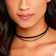 Панк готическое серебряное ожерелье чокер с бусинами Двухслойное бархатное кожаное колье очаровательное ювелирное изделие для девочек#92829