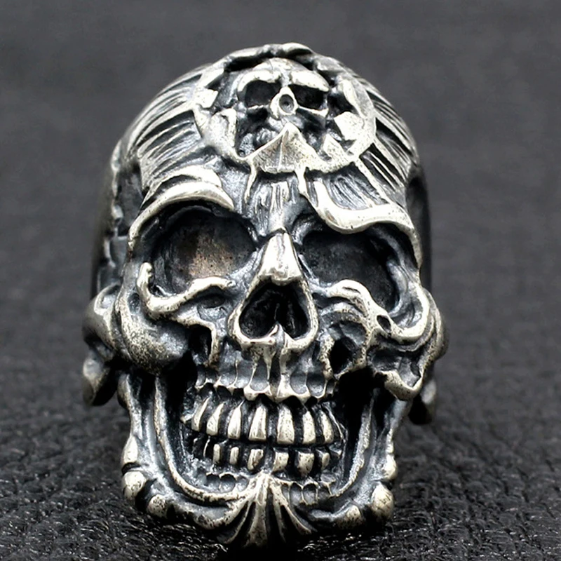 

925 STERLING SILVER artisan Handmade MEN'S PUNK Biker Rock Skull Ring Rings Collection Fashion Jewelry A2956