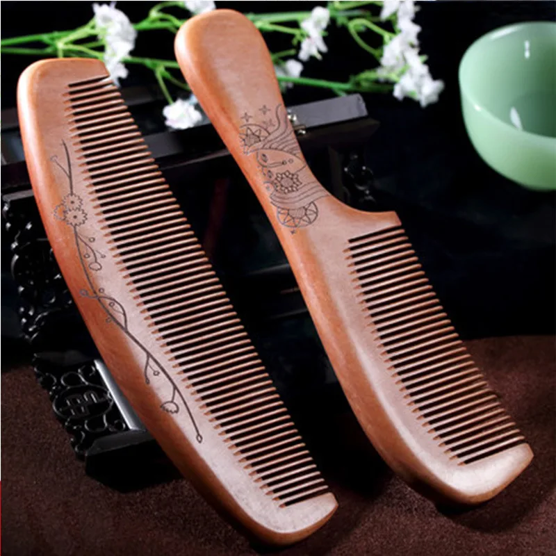 

Thicken large pieces bamboo wood combs combs anti-static anti hair loss hair spot wholesale support carved flowers beard DM114
