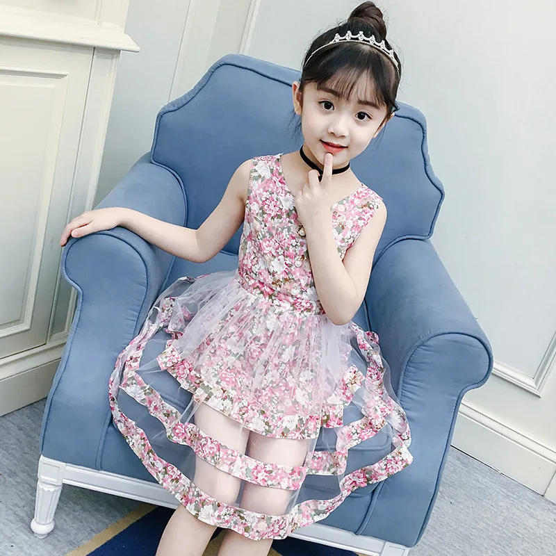 

2018 Summer Girls Dress Korean Strapless Floral Big Baby Sleeveless Princess Dresses Children's Clothing 5-10 Years