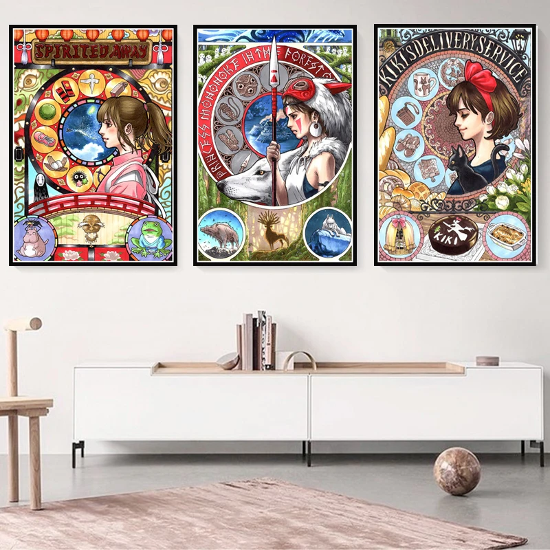 

Posters and Prints Miyazaki Hayao Totoro Princess Mononoke Spirited Away Studio Ghibli Poster Art Canvas Painting for Home Decor