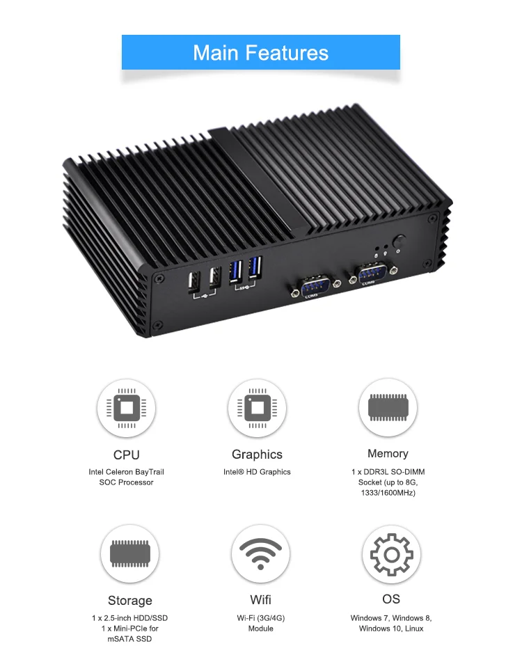 Дешевые pos компьютеры промышленный Мини компьютер с 6 Rs232 2 Ethernet, Celeron 3205U, I3 4005U/5005U I5 4200U/5200U безвентиляторный мини ПК