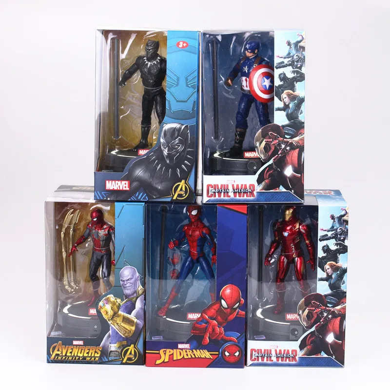 With LED base Avengers: Endgame marvel action figure Captain America Spiderman Black Panther Iron Man PVC figure with LED base