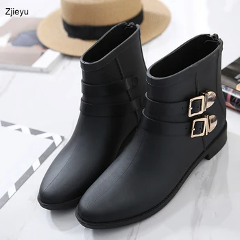 

2017 new fashion H female short tube rain boots buckles of England rainboots non-slip rubber galoshes