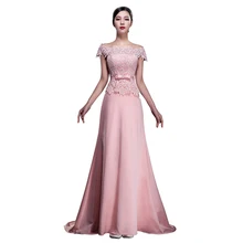 Real Photo Evening Dresses 2017 New Sexy Bodycon Mermaid Long Evening Banquet Party Gown Boat Neck Lace Beaded Robe De Soiree