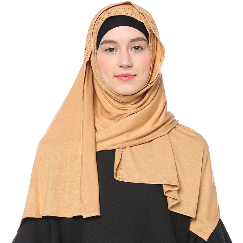 

Babalet Womens' Modest Muslim Islamic Breathable Rhinestones Ultra Soft Solid Long Headscarf Dubai Arabia Hijab 67*20 inch