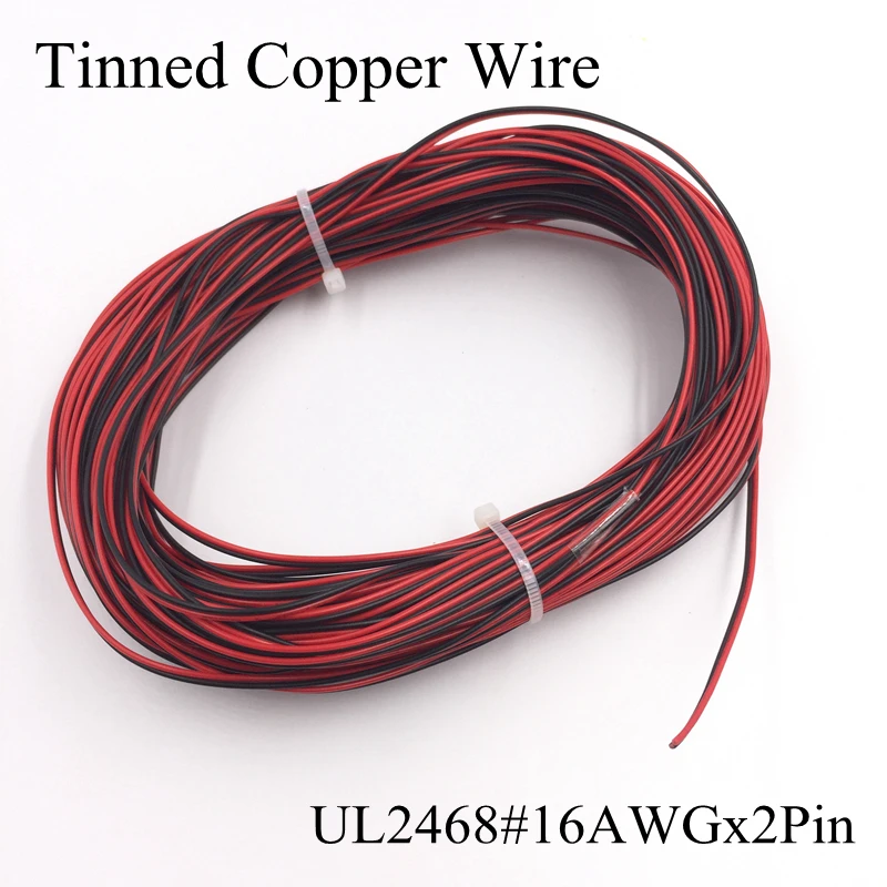 

16AWG 2Pin Electric Wire Red Black Tinned Copper Cable PVC Electrica Extend Connect DIY Line Lamp Lighting LED Strip Tape String