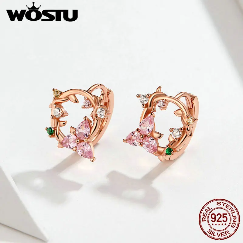 WOSTU реальные 925 пробы серебряные серьги-гвоздики для Для женщин большой красный романтичное любовное сердечко CZ серьги, ювелирное изделие, подарок BNE135