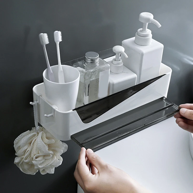 Punch-Free Bathroom Shelf Plastic Toilet Bathroom Vanity Wall Hanging Bathroom Storage Rack Basket No Trace Stickers