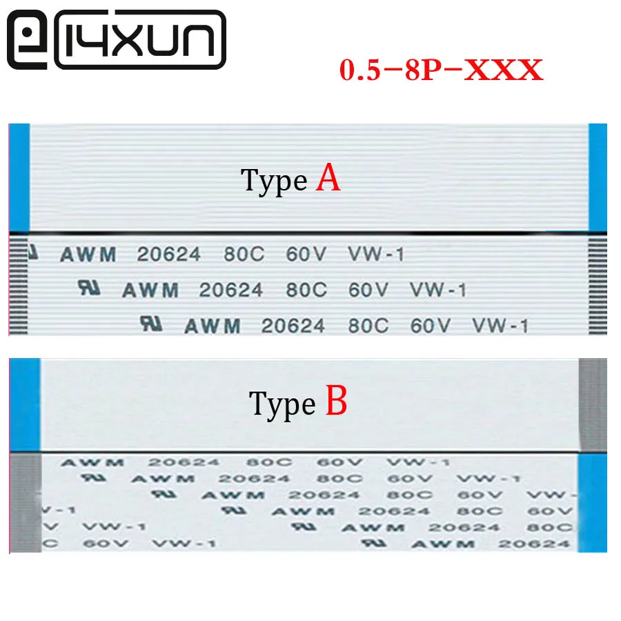

100pcs Flexible flat cable FFC 8 PIN 0.5 mm pitch Ribbon cable Length 60 80 90 100 150 200 250 300 350 400 450 500mm Type A/B