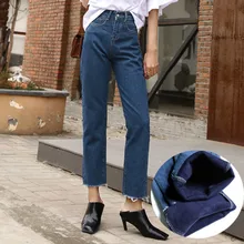 Плюс бархат Утолщаются кашемир зимние джинсы для женщин Мода Высокая талия Свободные прямые деним супер теплая уличная одежда Vaqueros Mujer