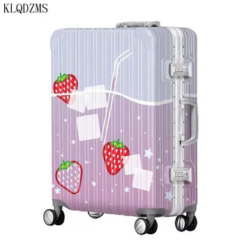 

KLQDZMS 20/24/28inch Lovely Girls Aluminum Frame Rolling Luggage Spinner Travel Suitcase Women Trolley Password Suitcase Wheels