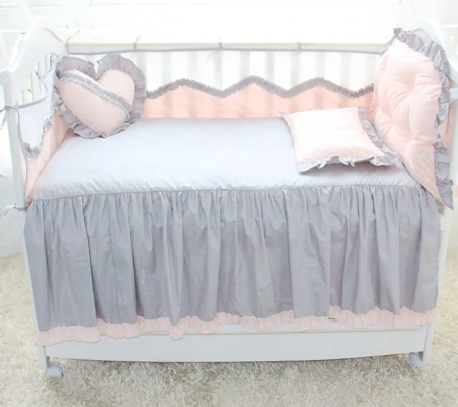 

6Pcs Baby Bed Set Bumper Cotton Princess Style Lace Crib Summer Breathable Bumper Bed Sheet Pillowcase Love Pillow Baby Bedding