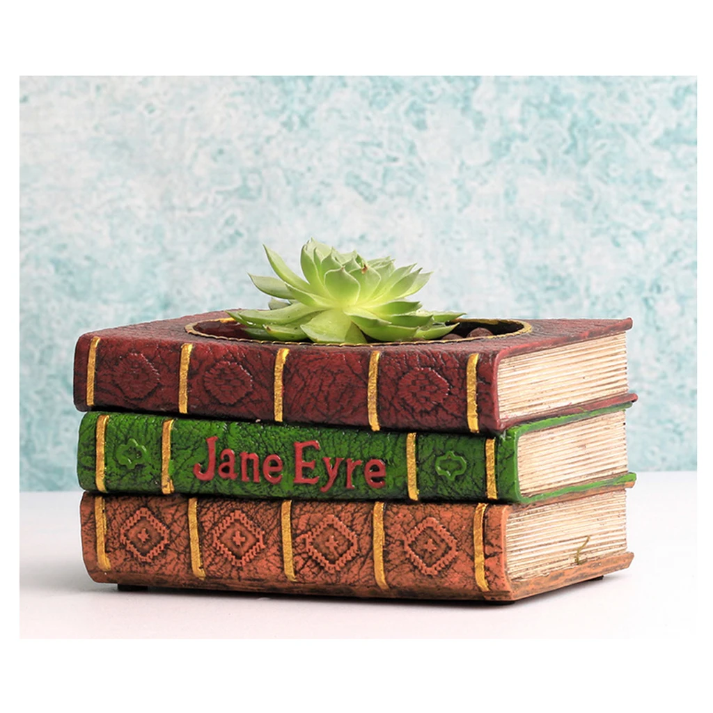 Resin Retro Book Succulent Plant Flower Bed Pot Box Garden Planter Container