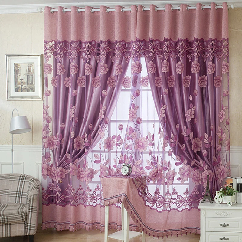 2Pc Home Floral Tulle Voile Door Window Curtain Drape Panel Sheer Scarf Valances 2Pc Home Floral Tulle Voile Door Window Curtain Drape Panel Sheer Scarf Valances
