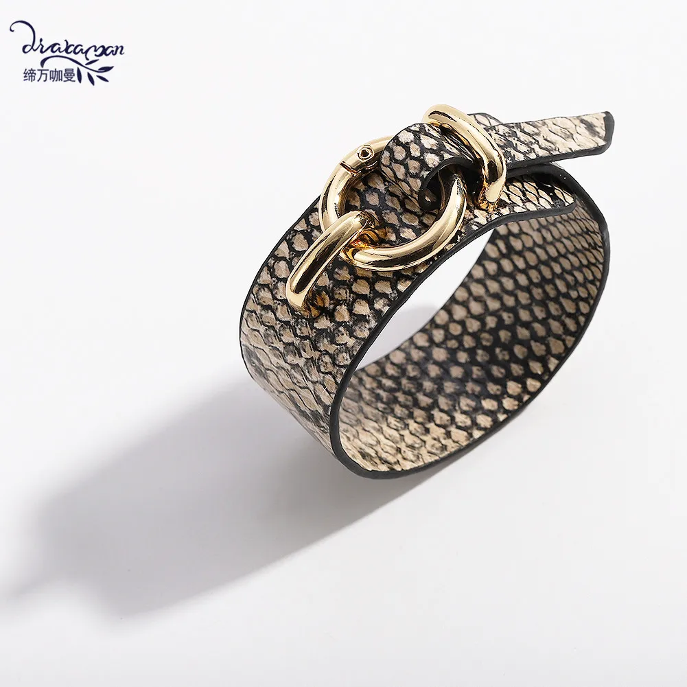 Dvacaman, богемная леопардовая подвеска в виде змеи, браслеты для женщин, металлическая кнопка, кожаный широкий браслет и браслет, большие массивные ювелирные изделия, подарки - Окраска металла: 3
