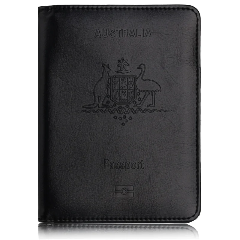 Горячие путешествия Обложка для паспорта для Австралии кожаный протектор чехол держатель для паспорта для бизнеса кредитный держатель для карт чехол - Цвет: Black