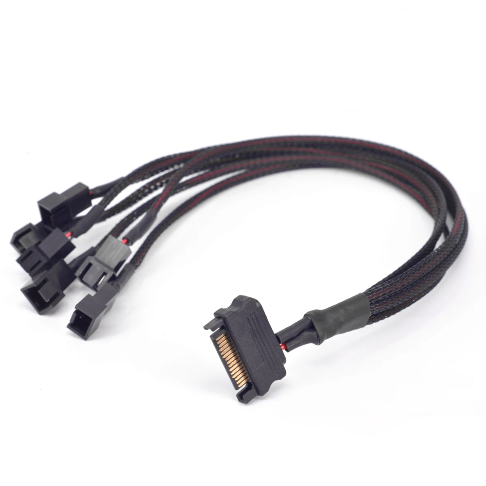 12V 15Pin SATA 1 to 6 way 3Pin Fan PWM Power supply Cable Cooler Port Multiplier For PCI e