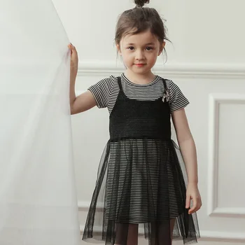

2017 new arrival girl fashion two pieces dress suit short sleeve t-shirt+lace dress child clothes princess kids outfits