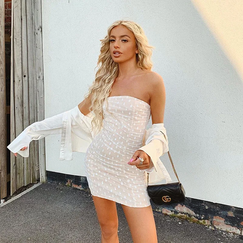 

2019 new women summer dress Double mesh Dot embroidery sexy women party dresses