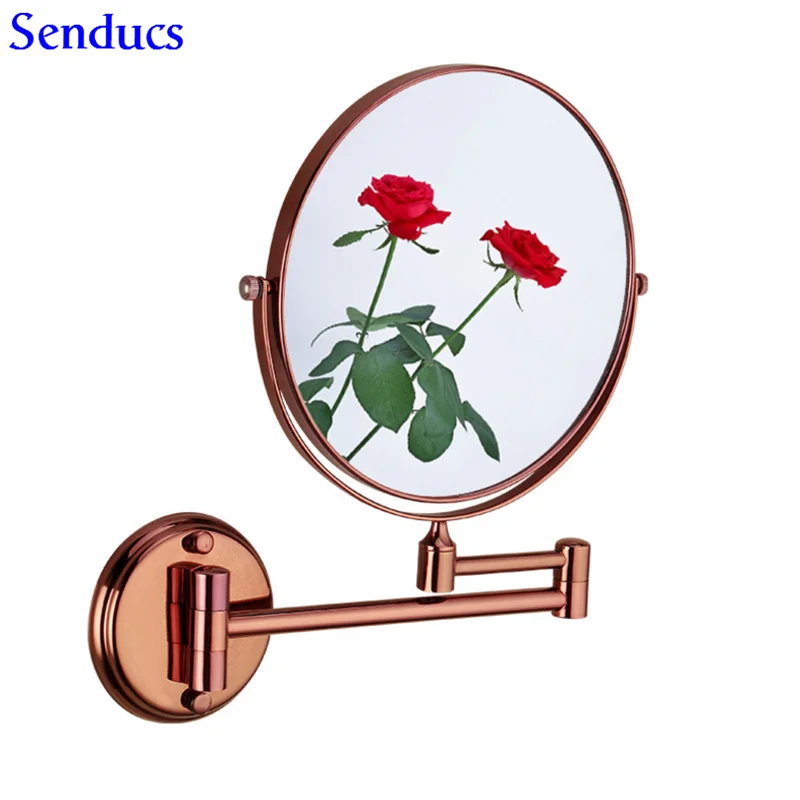 Senducs Gold Bathroom Mirror 8 Inch Brass Bath Mirror Of 3x Magnifying Mirror For Fashion Folding Bathrrom Mirrors - Цвет: rose-gold