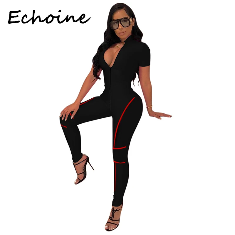

Echoine Color Patchwork Jumpsuit Open Up Sportwear Long Pants Long Sleeve Playsuit Rompers Womens Jumpsuit Overalls