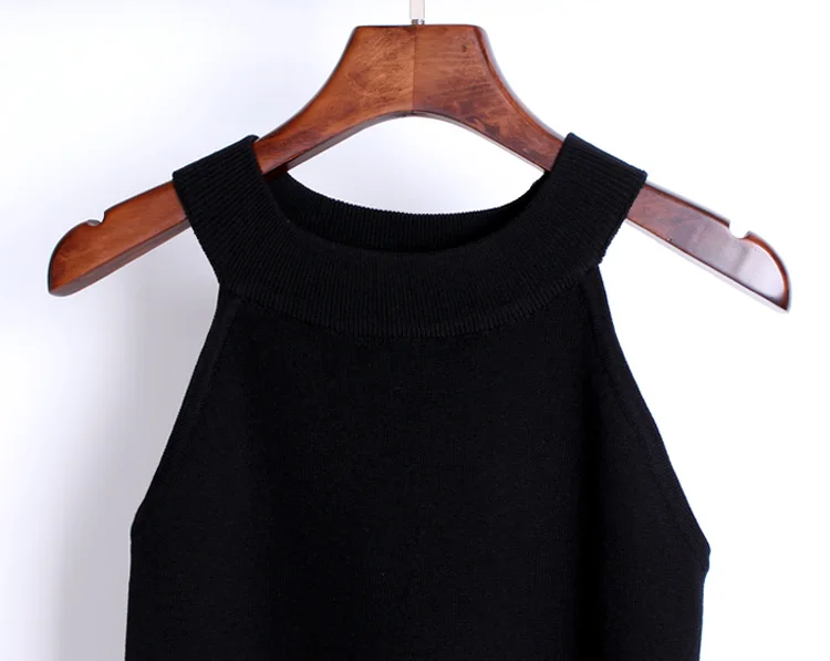 Summer Women Slim Knitting Halter Camisole Tops Female Bodycon Knitted Tanks Sleeveless Basic Solid T shirts 8017 black camisole