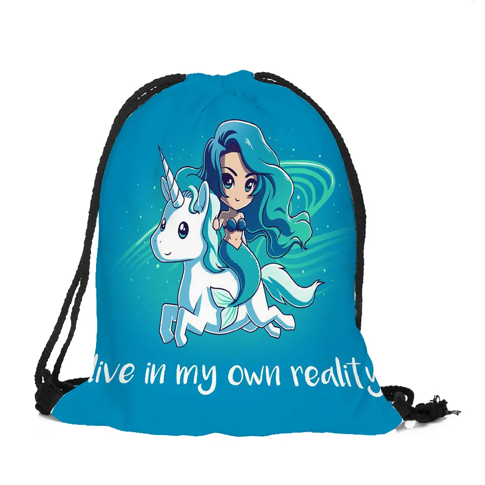 

Kawaii Cartoon Unicorn Drawstring Bag Fashion Polyester Shoulder Shopping Backpack