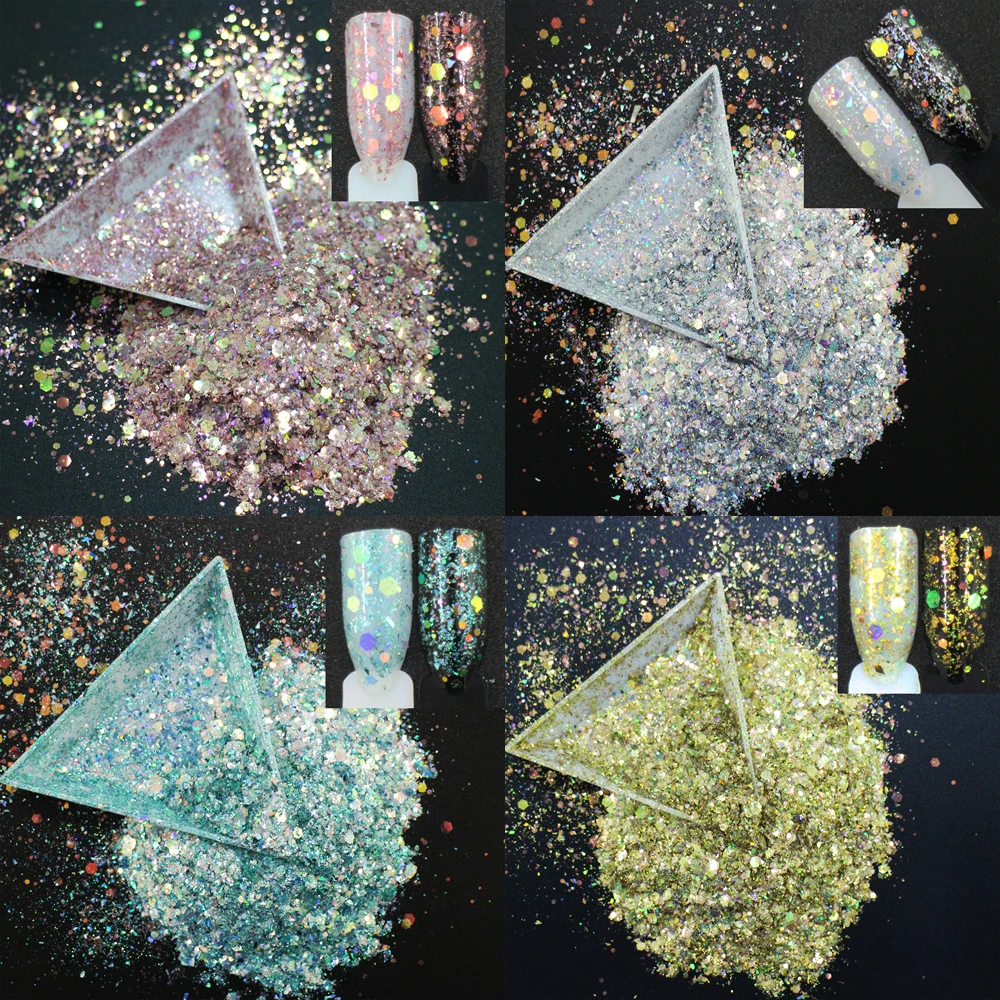 

10g/pack, 4 Choices! Mix 2x2 Irregular Sequins/Hexagon Shapes, Nail Art Glitters Paillettes Powder Flakes Slices Decoration