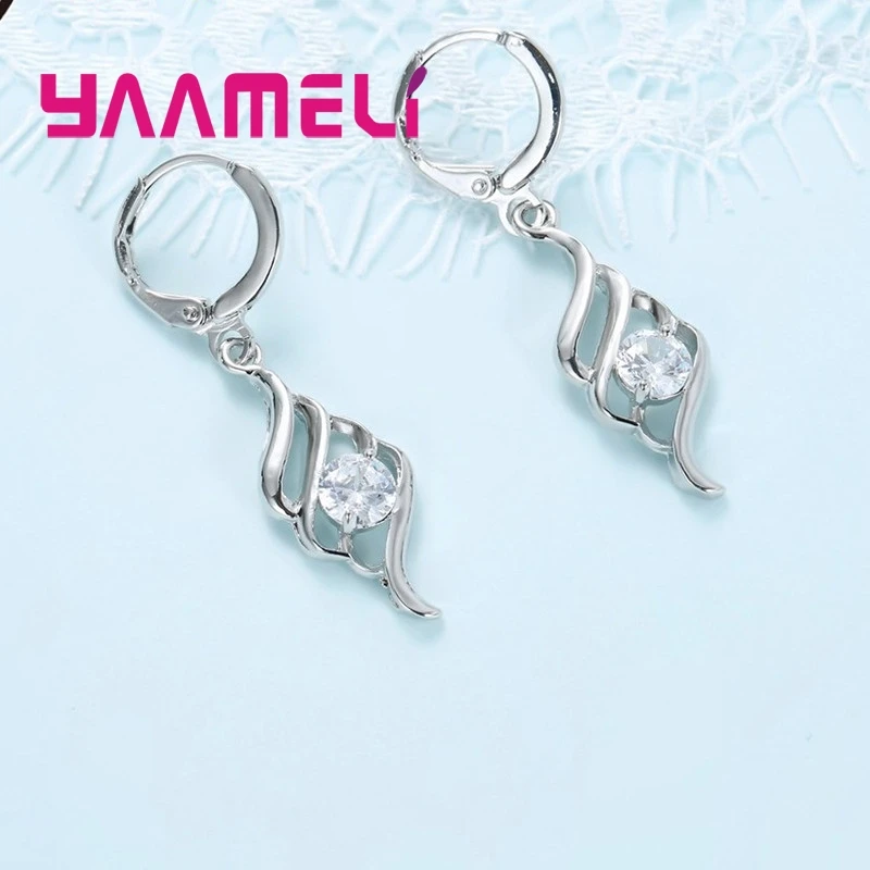 925 Sterling Silver Jewelry Sets For Women Charms Pendant Necklace Hoop Earring Fashion Classic Collares Wedding Gift