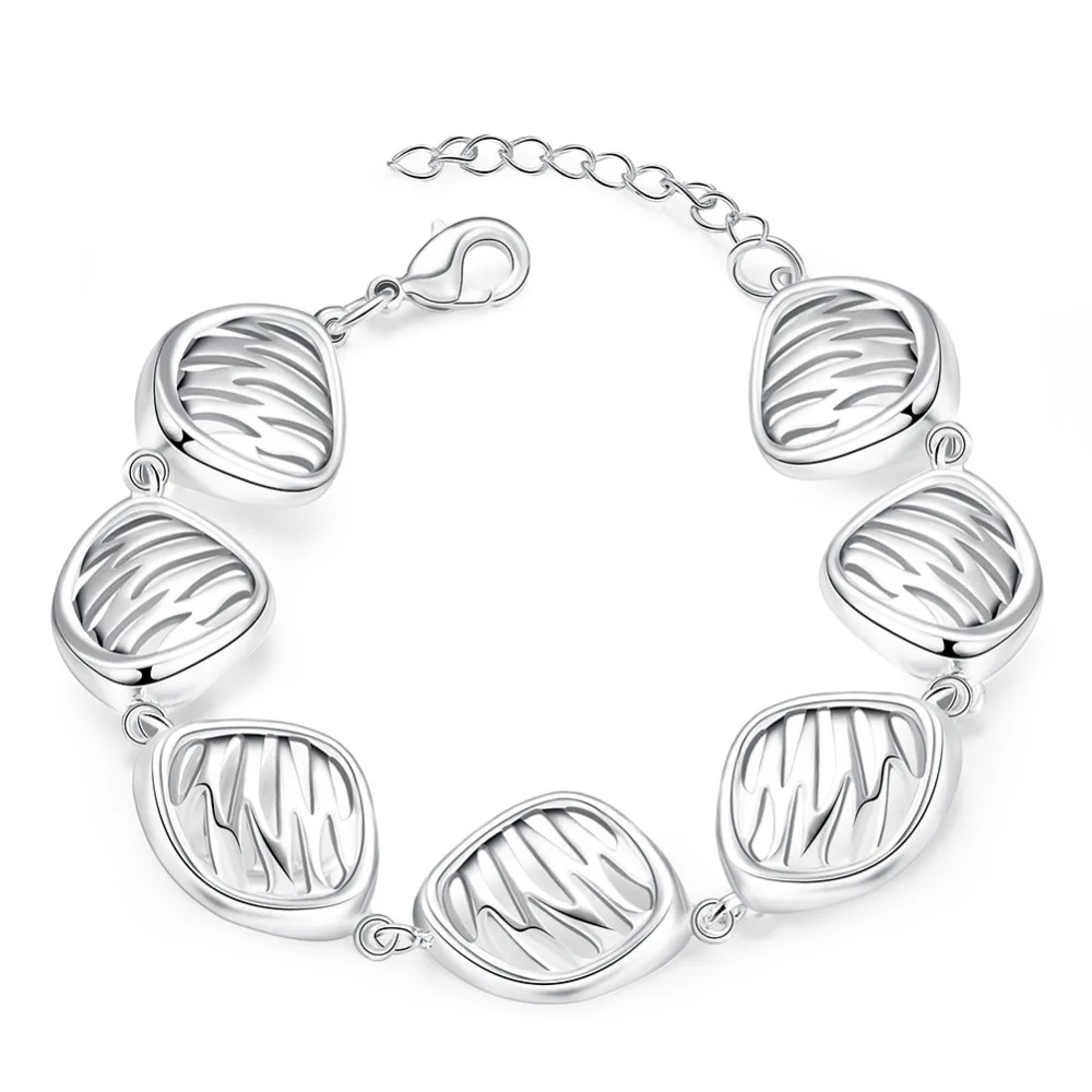 

Factory price top quality Silver Plated&Stamped 925 hollow shell beads charms link Bracelet Women wedding jewerly