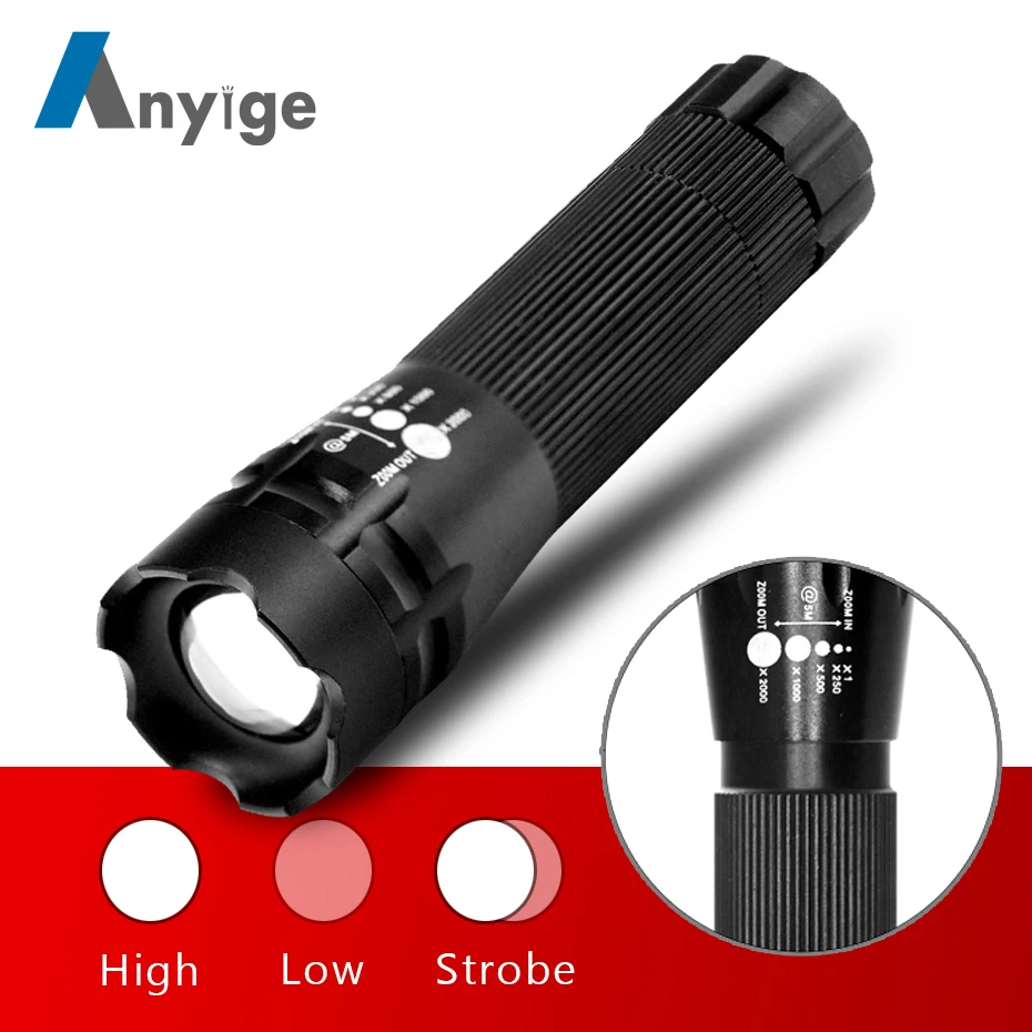 

ANYIGE Q5 LED Flash Light Flashlight Zoomable XPE LED Torch Latern Portable lamp Use AAA OR 18650 battery For Camping Lighting