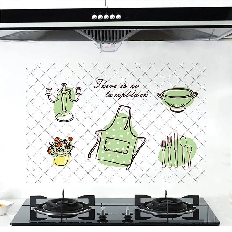 Kitchenware 60*90cm Flower Glasses Oil Proof Kitchen WALL Stickers Wall Sticker Vinyl Decor Decal Decoration Aluminum Foil paper