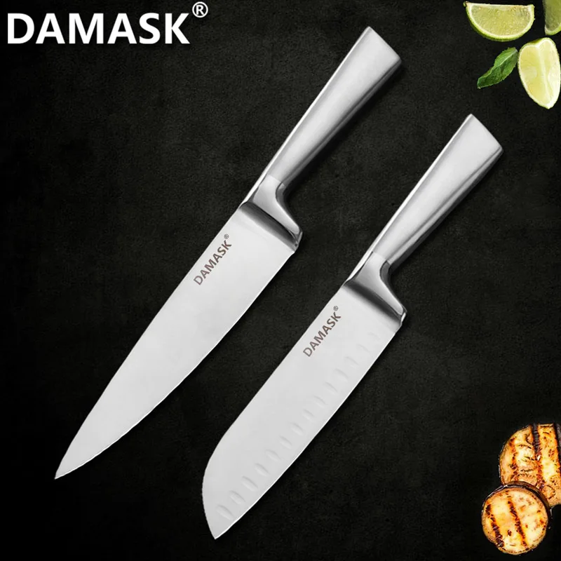 Дамасский дизайн, кухонный нож из нержавеющей стали, 3Cr13mov, острое лезвие, набор поварских ножей, слайсер для суши, сашими, нож для приготовления хлеба - Цвет: 2 pcs set