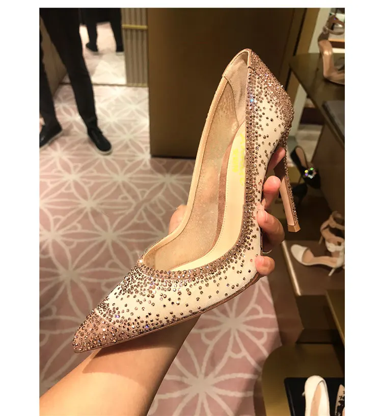 Dedo En 9cm Vestido Sapato Mujeres Mujer Tacones Deslizamiento De Altos Negro Sexy Bling Encaje Zapatos Del 9cm Nude Pie 6cm Descuento Feminino Boda 6cm Puntiagudo 6qwHR5B